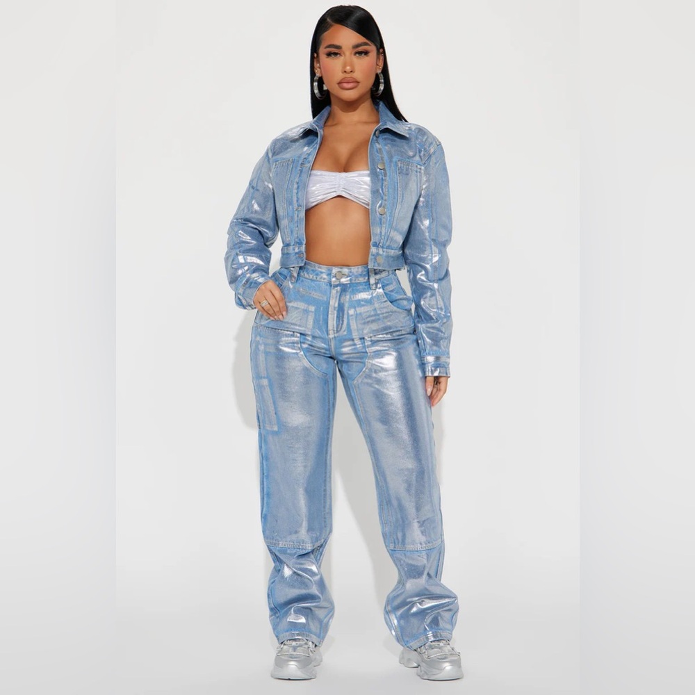 Fashion Nova Silver Foil Jeans